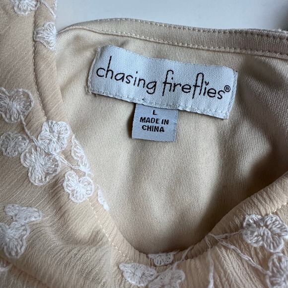 Chasing Fireflies Beige Floral Embroidered Dress - Large - Picture 5 of 5